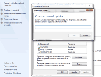 Creare un punto di ripristino in Windows 7